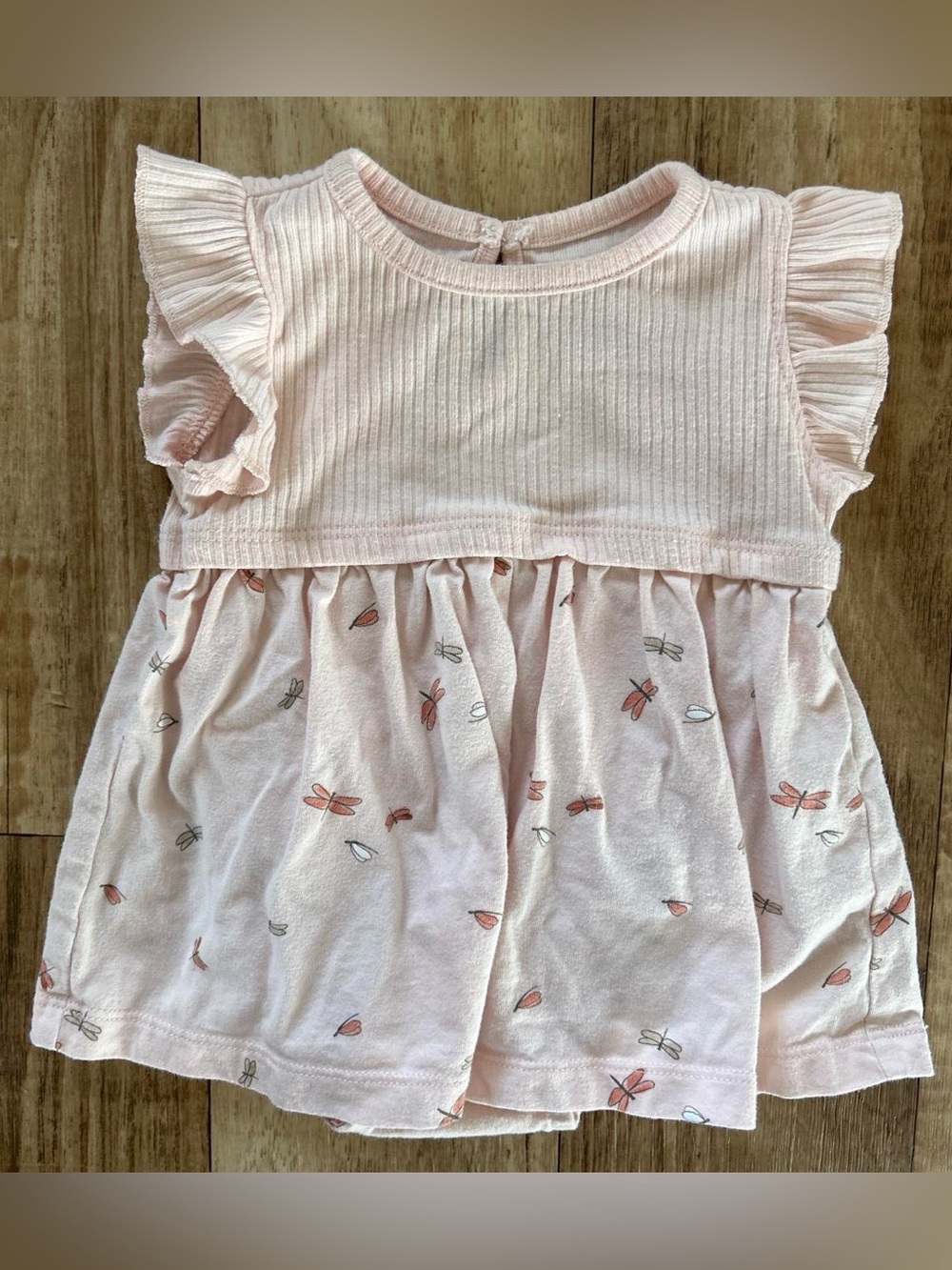 Carter’s Light Pink Baby Onesie Dress with Dragonfly Print size 3 mos